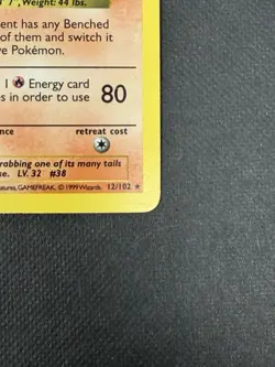 Ninetales 12/102 Base Set Shadowless Holo Rare 80 HP Pokemon TCG Card 1999 - Image 4