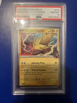 2025 Pokemon Destined Rivals Team Rocket's Zapdos Game Stop Exclusive #70 PSA 10 - Image 1