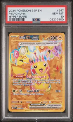 2024 Pokemon Surging Sparks Pikachu EX 247/191 Hyper Rare PSA 10 - Image 1