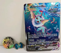 Pokemon Vaporeon VMAX SWSH182 2021 Jumbo/Oversized Card + Pin And Coin See Pics - Image 1