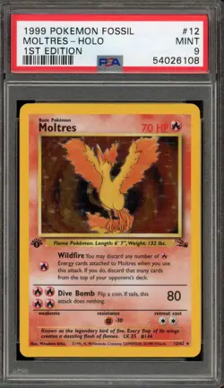 Pokemon Moltres Fossil 1st Edition Holo Rare #12 PSA 9 Mint - Image 1