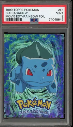 Pokemon Topps Bulbasaur Movie Edition Rainbow Foil #E1 PSA 9 Mint - Image 1