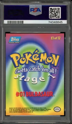 Pokemon Topps Bulbasaur Movie Edition Rainbow Foil #E1 PSA 9 Mint - Image 2