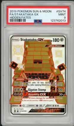 2019 Pokemon Sun & Moon Hidden Fates Stakataka GX Full Art #SV74 PSA 9 - Image 1