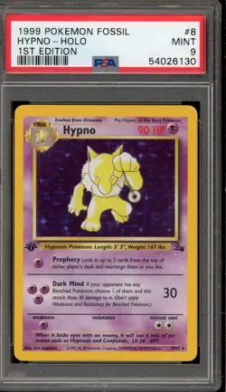 Pokemon Hypno Fossil 1st Edition Holo Rare #8 PSA 9 Mint - Image 1