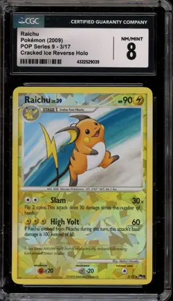 Pokemon Raichu POP Series 9 Cracked Ice Reverse Holo Rare #3 CGC 8 - Image 1