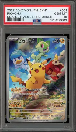 Pokemon Pikachu Scarlet & Violet Preorder Japanese Promo 001/SV-P PSA 10 - Image 1