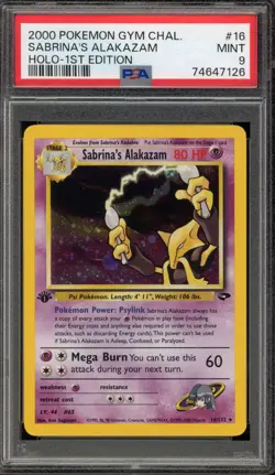 Pokemon Sabrina's Alakazam Gym Challenge 1st Edition Holo Rare #16 PSA 9 Mint - Image 1