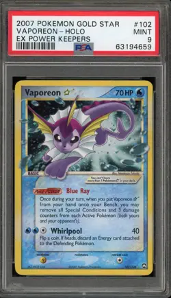Pokemon Vaporeon Gold Star EX Power Keepers Holo Ultra Rare #102 PSA 9 Mint - Image 1