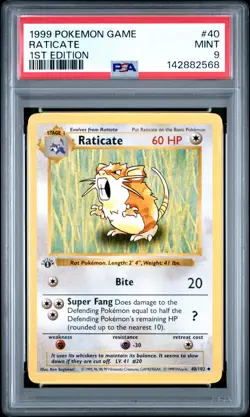 1999 POKEMON BASE SET 1ST EDITION #40 RATICATE PSA 9 - Image 1