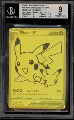 Pokemon Pikachu V Celebrations UPC FA Promo SWSH145 SCUFFED SLAB BGS 9 - Image 1