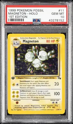 1999 POKEMON FOSSIL 1ST EDITION #11 MAGNETON-HOLO PSA 10 - Image 1