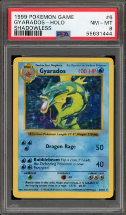 Pokemon Gyarados Base Set Shadowless Holo Rare #6 PSA 8 - Image 1