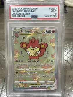 2023 POKEMON SWORD & SHIELD CROWN ZENITH #GG37 FULL ART/SIMISEAR VSTAR PSA 9 - Image 1