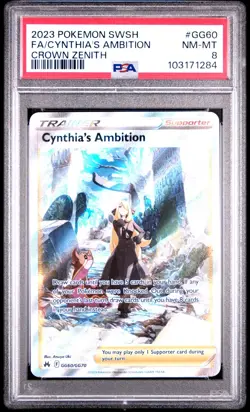 2023 POKEMON SWORD & SHIELD CROWN ZENITH GG60 FULL ART CYNTHIA'S AMBITION PSA 8 - Image 1