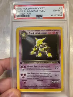 2000 Pokemon Rocket Holo Dark Alakazam 1st Edition PSA 8 NM-MT W/ Swirl - Image 2