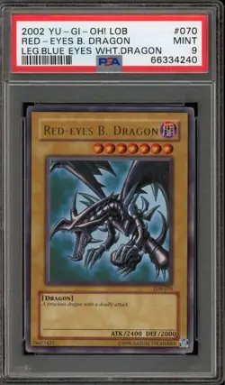 Yu-Gi-Oh! Red-Eyes B. Dragon Legend of Blue Eyes Unlimited LOB-070 PSA 9 Mint - Image 1