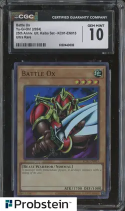 2024 Yu-Gi-Oh! 25th Anniversary Kaiba #KC01-EN015 Battle Ox CGC 10 GEM MINT - Image 1