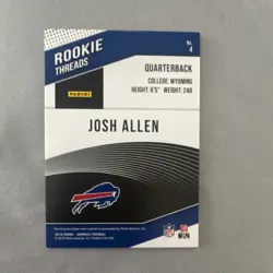 2018 Panini Donruss Josh Allen Rookie Threads Buffalo Bills Rookie Card - Image 2