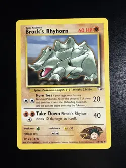 Brock's Rhyhorn 022/132 Non Holo Rare Gym Heroes Pokemon Card - Image 1