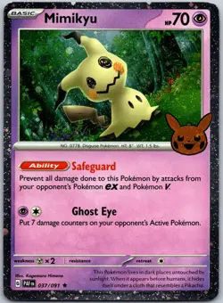 Mimikyu 037/091 Cosmos Holo Rare Trick or Trade BOOster 2024 NM - Image 1