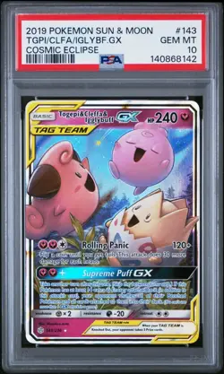 2019 Pokemon S&M Togepi & Cleffa & Igglybuff GX 143/236 Cosmic Eclipse PSA 10 - Image 1