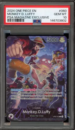 One Piece CCG Monkey.D.Luffy PSA Magazine Exclusive Promo OP05-060 PSA 10 - Image 1