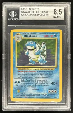 1999 Pokemon Unlimited Blastoise Rated Rookie Error Rare Holo #2/102 BGS 8.5 - Image 1