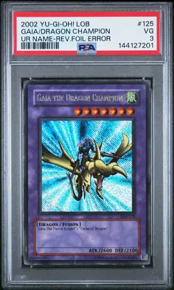 Gaia The Dragon Champion LOB-125 Double Error Ultra Reverse Holo Yugioh PSA 3 - Image 1