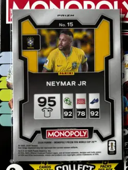 Neymar Jr. 2026 Panini Monopoly FIFA World Cup Prizm #15 Blue Wave Prizm SP - Image 2