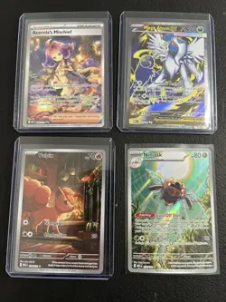 Pokemon Mega Evolution Four Card Lot, Acerola’s Mischief, Vulpix, Mega Absol Ex - Image 1