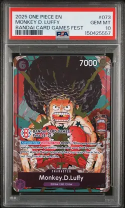 2025 ONE PIECE OP07-073 BANDAI CARD GAMES FEST 25-26 MONKEY D LUFFY PROMO PSA 10 - Image 1