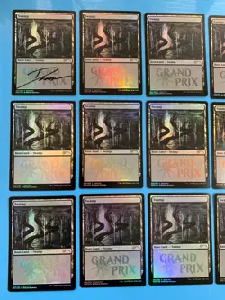 Grand Prix promo Foil Swamp x18 mtg 1 artist Donato Giancola signed all lp - Image 2