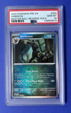 2025 Pokemon Pre EN Umbreon Master Ball Reverse Holo #059 PSA 10 GEM MT - Image 1