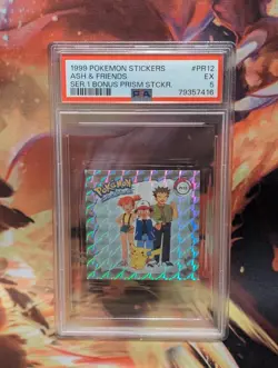 1999 Pokemon Stickers PR12 Ash & Friends Prism Sticker PSA 5 - Image 1