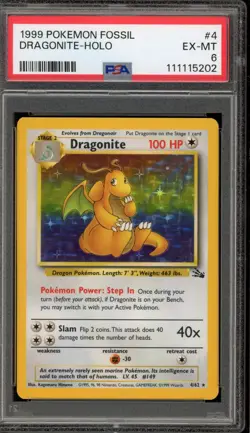 Pokemon Dragonite Fossil Unlimited Holo Rare #4 PSA 6 - Image 1