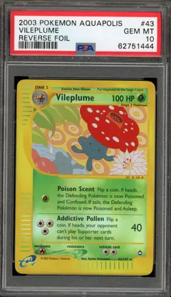Pokemon Vileplume Aquapolis Reverse Holo Rare #43 PSA 10 Gem Mint - Image 1