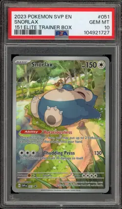 Pokemon Snorlax 151 MEW EN ETB Promo SVP EN 051 PSA 10 Gem Mint - Image 1