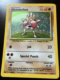 Pokemon TCG Hitmonchan Base Set 7/102 Holo Unlimited Holo Rare - Image 1