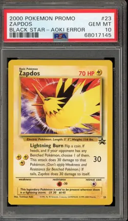 Pokemon Zapdos Movie 2000 Black Star Promo #23 AOKI ERROR PSA 10 Gem Mint - Image 1