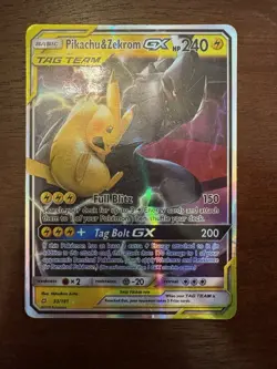 Pikachu & Zekrom GX 33/181 Tag Team Pokemon Card MP Moderately Crease Clean - Image 1