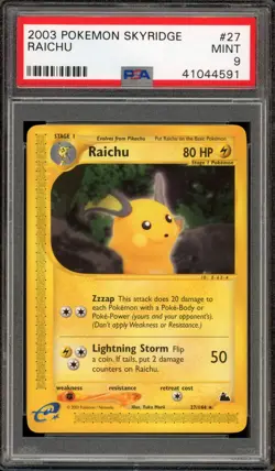 Pokemon Raichu Skyridge NON Holo Rare #27 PSA 9 Mint - Image 1