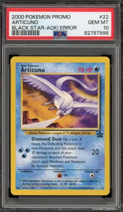 Pokemon Articuno Movie 2000 Black Star Promo #22 AOKI ERROR PSA 10 Gem Mint - Image 1