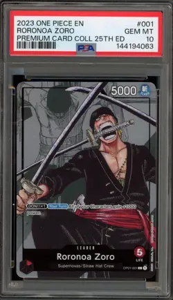 One Piece CCG Roronoa Zoro Premium Card Coll. 25th Edition OP01-001 PSA 10 - Image 1