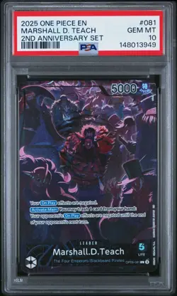 2025 ONE PIECE OP09 081 MARSHALL D TEACH ENGLISH 2ND ANNIVERSARY SET PSA 10 - Image 1