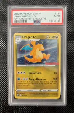 PSA 9 Dragonite Gamestop Exclusive 131/195 Promo 2022 Pokemon Stamp Card - Image 1