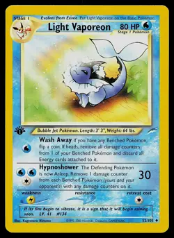 Pokemon Card - Light Vaporeon Neo Destiny 52/105 1st Edition Uncommon - Image 1