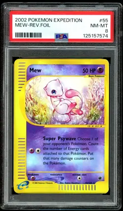 Pokemon EXPEDITION MEW #55 REVERSE HOLO FOIL CARD PSA 8 NM-MT - Image 1