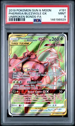 PSA 9 Pheromosa & Buzzwole GX Full Art Pokemon Unbroken Bonds #191 Sun & Moon - Image 1