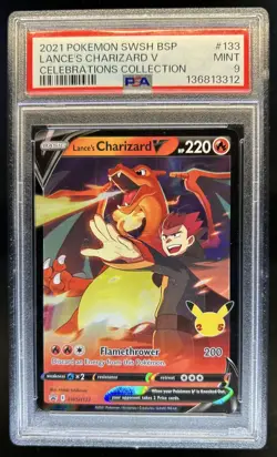 2021 Pokemon SWSH Black Star Promos Lance's Charizard V #SWSH133 PSA 9 - Image 1